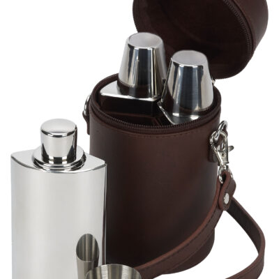 Brown Leather Travel Bar Whisky Set by David Nickerson