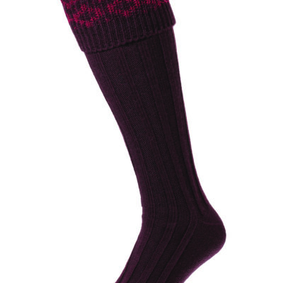 Patterned Top Shooting Socks Maroon by Bisley