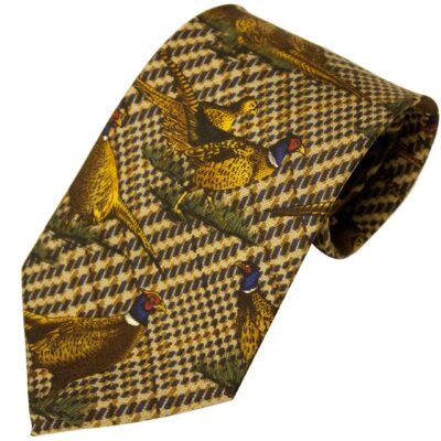 No.35 Tie Green Large Pheasants Silk by Bisley