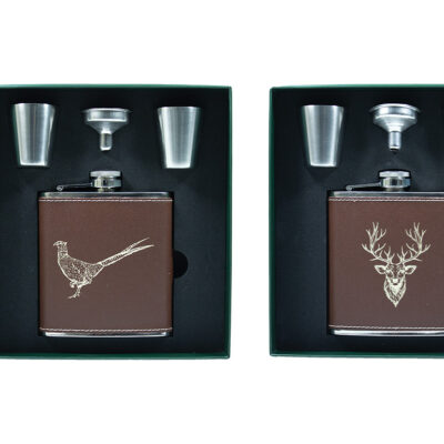 Brown Leather 6oz Hip Flask Presentation By Bisley